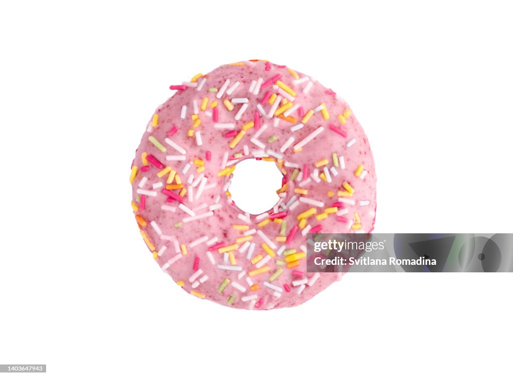 Pink doughnut isolated on white background