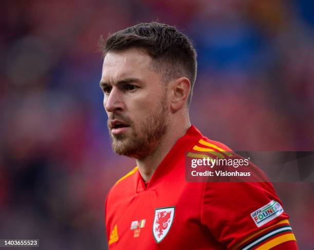 Aaron Ramsey of Wales during the UEFA Nations League League A Group 4 match between Wales and Belgium at Cardiff City Stadium on June 11, 2022 in...