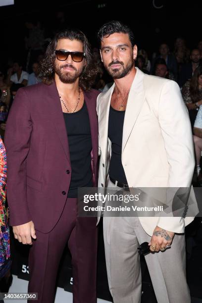 Can Yaman and Michele Morrone are seen on the front row at the Dolce & Gabbana fashion show during the Milan Fashion Week S/S 2023 on June 18, 2022...