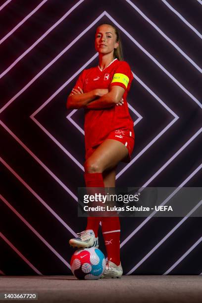 Lia Walti of Switzerland poses for a portrait during the official UEFA Women's EURO 2022 portrait session on June 17, 2022 in Rheda-Wiedenbruck,...