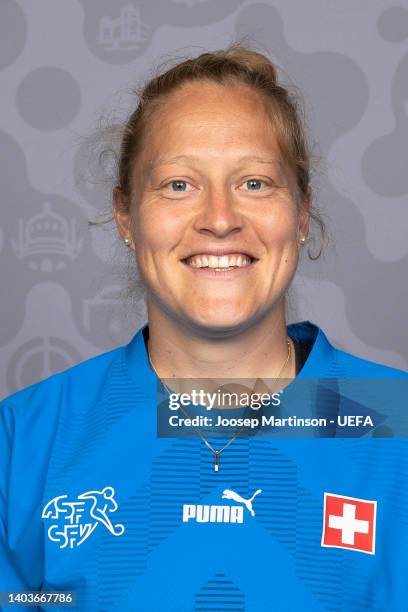 Seraina Friedli of Switzerland poses for a portrait during the official UEFA Women's EURO 2022 portrait session on June 17, 2022 in...