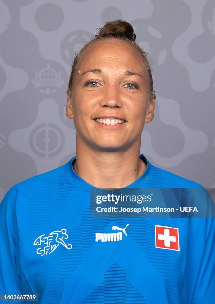 Gaelle Thalmann of Switzerland poses for a portrait during the official UEFA Women's EURO 2022 portrait session on June 17, 2022 in...