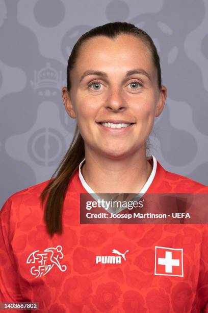 Noelle Maritz of Switzerland poses for a portrait during the official UEFA Women's EURO 2022 portrait session on June 17, 2022 in Rheda-Wiedenbruck,...