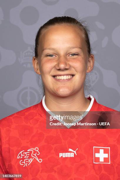 Malin Gut of Switzerland poses for a portrait during the official UEFA Women's EURO 2022 portrait session on June 17, 2022 in Rheda-Wiedenbruck,...