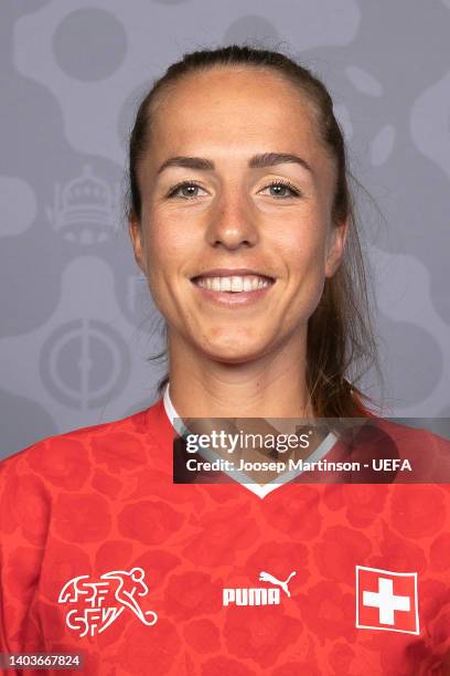 Lia Walti of Switzerland poses for a portrait during the official UEFA Women's EURO 2022 portrait session on June 17, 2022 in Rheda-Wiedenbruck,...