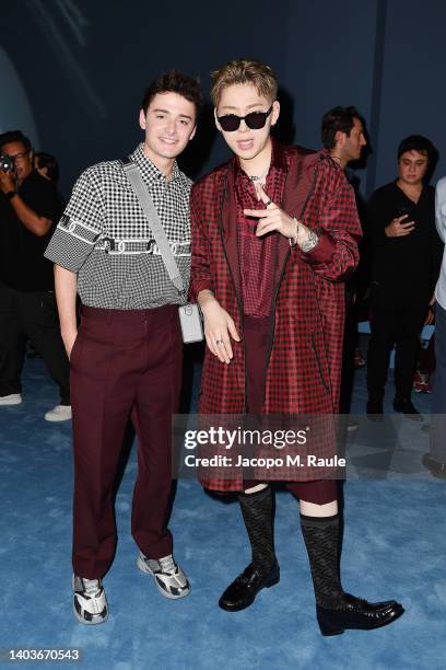 Noah Schnapp and Zico attend the Fendi Fashion Show during Milan Men's Fashion Week on June 18, 2022 in Milan, Italy.