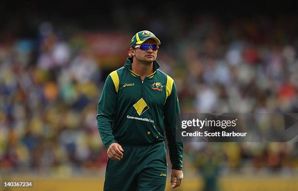 Peter Forrest of Australia looks on during the One Day International match between Australia and Sri Lanka at Melbourne Cricket Ground on March 2,...