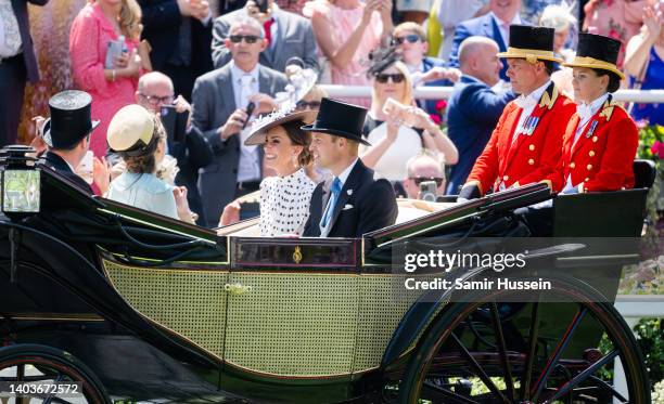Catherine, Duchess of Cambridge and Prince William, Duke of Cambridge attend Royal Ascot at Ascot Racecourse on June 17, 2022 in Ascot, England.