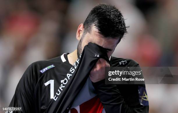 Rodrigo Corrales, goaltender of Telekom Veszprem looks dejected after the EHF Champions League Final4 Men second semi final match between Telekom...