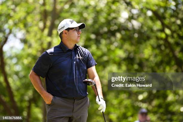 Matt Atkins watches his shot from the fifth tee during the second round of the BMW Charity Pro-Am at Thornblade Club on June 10, 2022 in Greer, South...