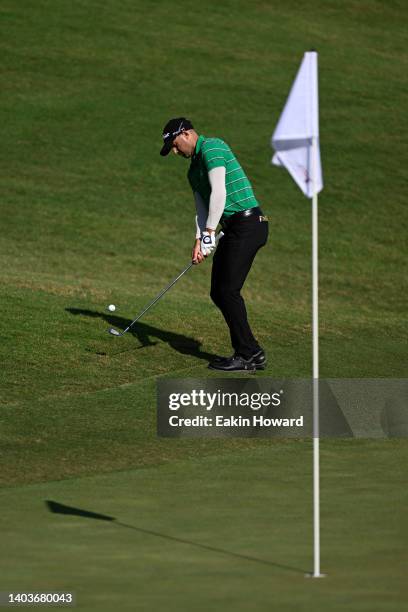 Ben Silverman of Canada plays his second shot of the ninth hole during the first round of the BMW Charity Pro-Am at Thornblade Club on June 09, 2022...