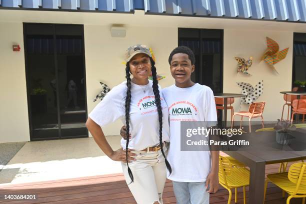 Marlo Hampton and her nephew William Roberson attend Community Service Day with Meals On Wheels Atlanta & Atlanta Mayor Andre Dickens at 1705 West on...