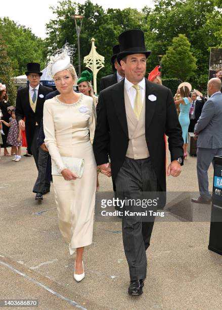 Peter Phillips and Lindsay Wallace attend day 5 of Royal Ascot at Ascot Racecourse on June 18, 2022 in Ascot, England.