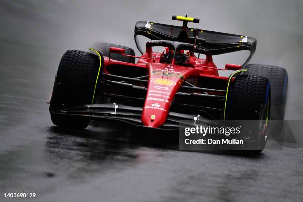 Carlos Sainz of Spain driving the Ferrari F1-75 in the wet during final practice ahead of the F1 Grand Prix of Canada at Circuit Gilles Villeneuve on...