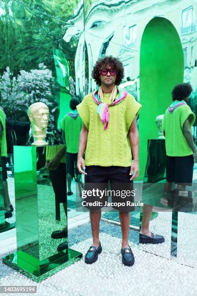 Dominic Calvert-Lewin is seen on the front row at the Versace fashion show during the Milan Fashion Week S/S 2023 on June 18, 2022 in Milan, Italy.