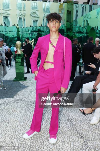 Nic Kaufmann is seen on the front row at the Versace fashion show during the Milan Fashion Week S/S 2023 on June 18, 2022 in Milan, Italy.