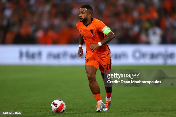 Memphis Depay of Netherlands in action during the UEFA Nations League League A Group 4 match between Netherlands and Poland at Stadium Feijenoord on...