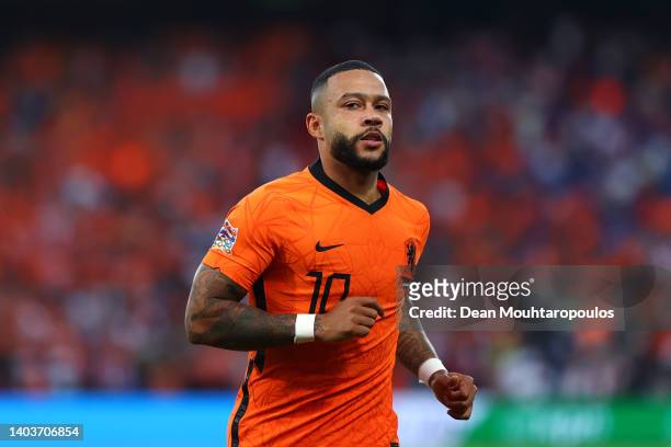 Memphis Depay of Netherlands in action during the UEFA Nations League League A Group 4 match between Netherlands and Poland at Stadium Feijenoord on...