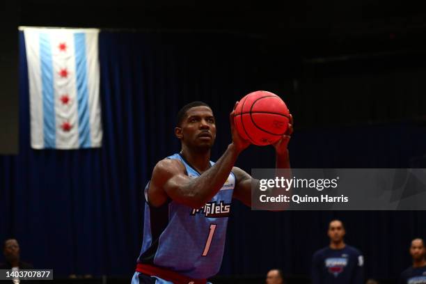 Joe Johnson of the Triplets shoots a free throw against the Trilogy during Week One at Credit Union 1 Arena on June 18, 2022 in Chicago, Illinois.