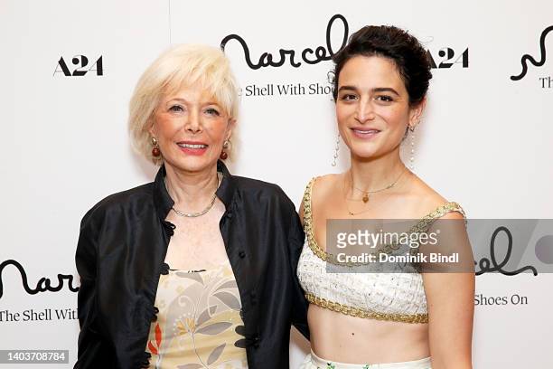 Lesley Stahl and Jenny Slate attend the premiere of "Marcel The Shell With Shoes On" at the Whitby Hotel on June 18, 2022 in New York City.