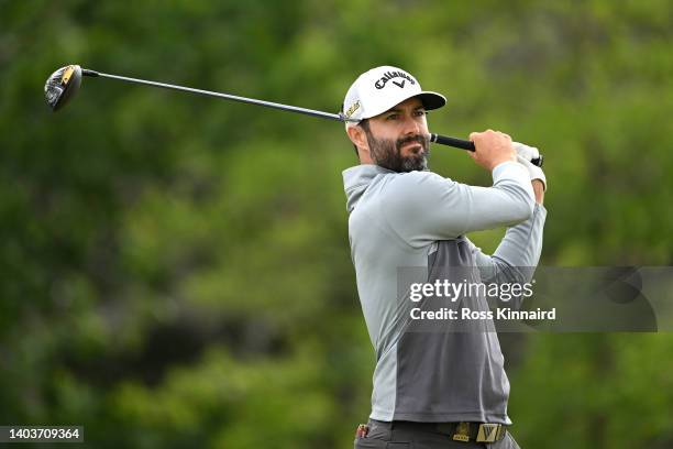 Adam Hadwin of Canada plays his shot from the eighth tee during the third round of the 122nd U.S. Open Championship at The Country Club on June 18,...