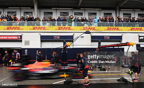 Sergio Perez of Mexico driving the Oracle Red Bull Racing RB18 in the Pitlane during qualifying ahead of the F1 Grand Prix of Canada at Circuit...