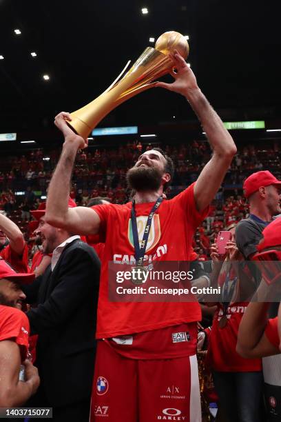 Luigi Datome of AX Armani Exchange Olimpia Milano celebrate with the Scudetto trophy during the award ceremony after the LBA Lega Basket Serie A...