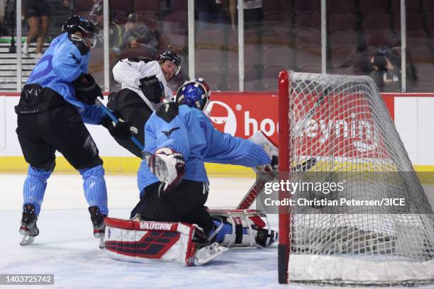 Ryan Malone of Team Fuhr shoots against Parker Milner of Team Trottier in the second half during 3ICE Week One at the Orleans Arena on June 18, 2022...