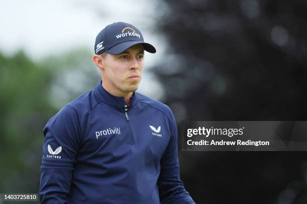 Matt Fitzpatrick of England looks on from the 16th tee during the third round of the 122nd U.S. Open Championship at The Country Club on June 18,...