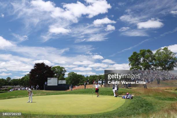 Scenic view of the fifth green is seen as Min Woo Lee of Australia putts during the third round of the 122nd U.S. Open Championship at The Country...