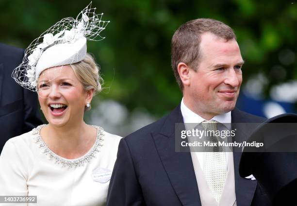 Lindsay Wallace and Peter Phillips attend day 5 of Royal Ascot at Ascot Racecourse on June 18, 2022 in Ascot, England.