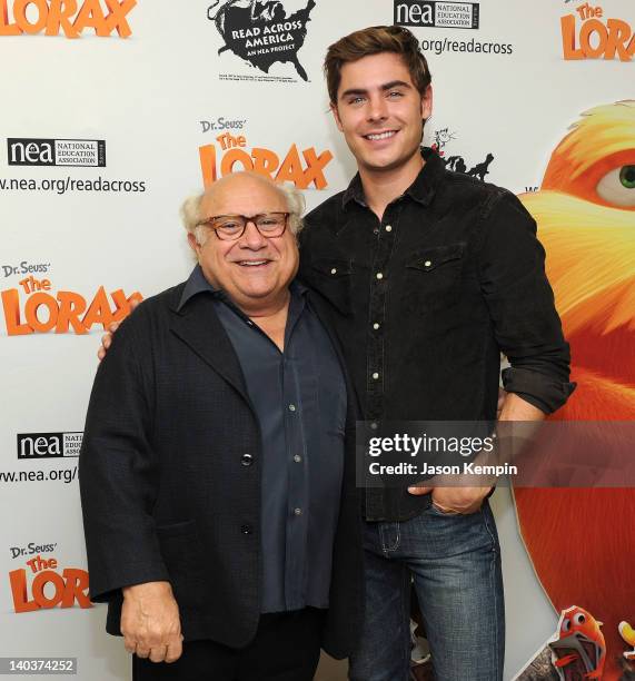 Actors Danny DeVito and Zac Efron attend NEA's Read Across America Day kickoff with Zac Efron at the New York Public Library - Celeste Bartos Forum...