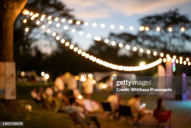 festival event party with hipster people blurred background - outdoor music festival stockfoto's en -beelden