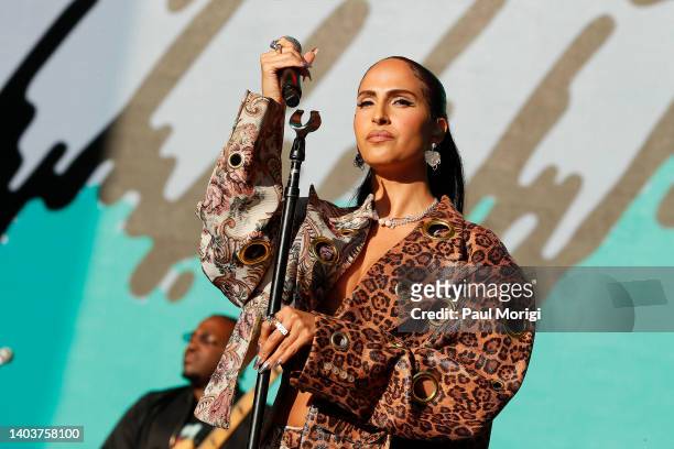 Snoh Aalegra performs at the 2022 Something in the Water Music Festival on Independence Avenue on June 18, 2022 in Washington, DC.
