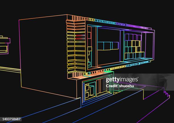 abstract colors neon line structure space pattern background - android blueprint stock illustrations