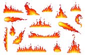 Cartoon isolated fire flames, bonfire, fire set