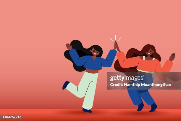 celebration on juneteenth illustration concept shows relaxing people who has dark skin tone celebrating and dancing on the freedom day that is the national holiday. - girl illustration stockfoto's en -beelden