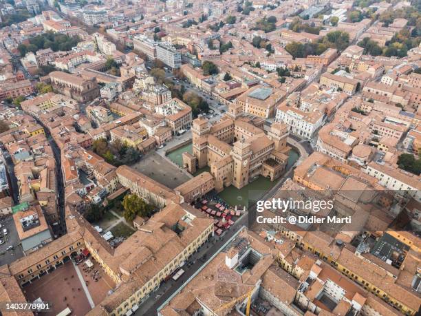 top down view of the ferrara historic center, italy - ferrara stock pictures, royalty-free photos & images