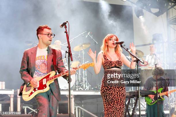Jack Antonoff and Lauren Mayberry perform in concert during day 3 of the Bonnaroo Music & Arts Festival on June 18, 2022 in Manchester, Tennessee.