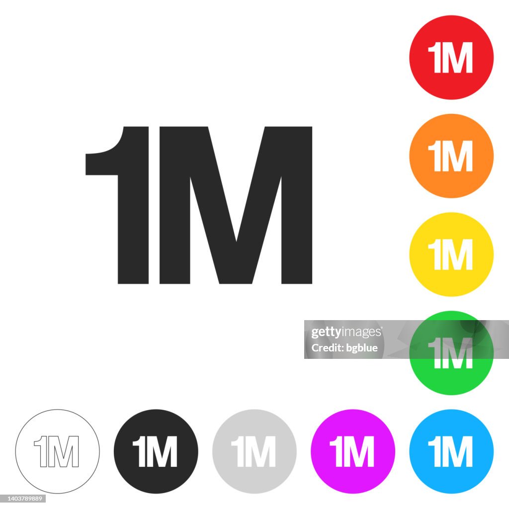 1M - One million. Icon on colorful buttons