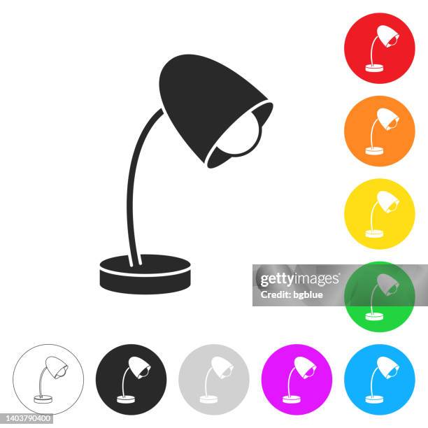 desk lamp. icon on colorful buttons - light switch off stock illustrations
