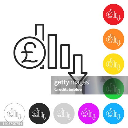 Pound rate decrease. Icon on colorful buttons Pound rate decrease. Icon on colorful buttons