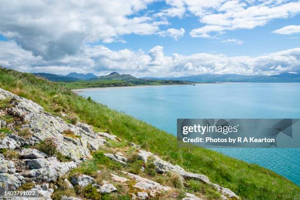 tremadog bay from criccieth, north wales - tremadog bay stock pictures, royalty-free photos & images