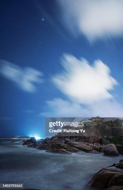 seaside starry night with chinese traditional pavilions - guangdong province stock pictures, royalty-free photos & images