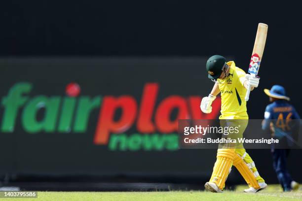 David Warner of Australia reacts while he leaves the ground after dismissing during the 3rd match in the ODI series between Sri Lanka and Australia...
