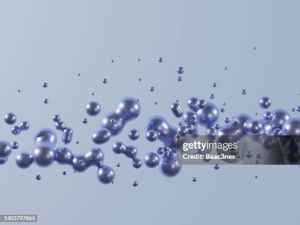 blue flowing metaballs - abstract 3d template - absorbent stock-fotos und bilder