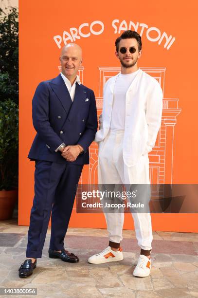 Giuseppe Santoni and Jonathan Bailey attend the presentation of the Santoni SS 2023 collection during the Milan Fashion Week S/S 2023 on June 19,...