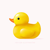 Rubber duck, Duckling for a bath. Vector illustration in 3D minimal style
