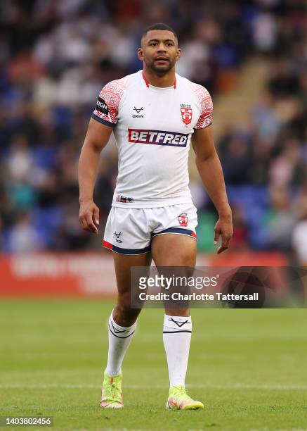 Kallum Watkins of England looks on during the Men's International Friendly match between England and Combined Nations All Stars at The Halliwell...