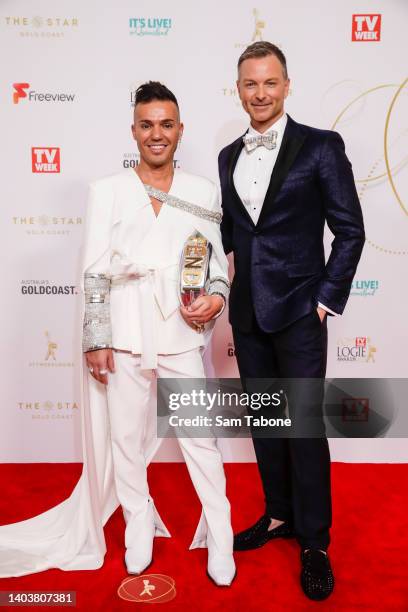 Anthony Callea and Tim Campbell attends the 62nd TV Week Logie Awards at the Gold Coast Convention and Exhibition Centre on June 19, 2022 in Gold...